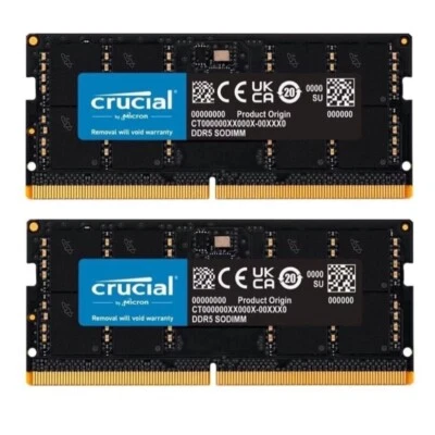 New Crucial 32GB (2X 16GB) DDR5 5600MHZ PC5-44800 SODIMM Memory Ram CT16G56C46S5 - Image 1 of 4