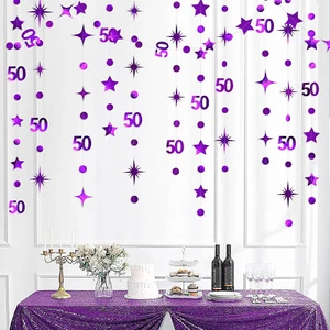 Purple 50Th Birthday Decorations Number 50 Circle Dot Twinkle Star Garland Metal - Picture 1 of 12