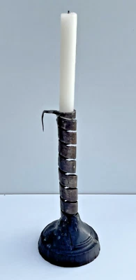 Chandelier ancien spiralé fer forgé et bois H22 cm style rustique XVIIIe - Photo 1/4