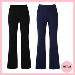 2 PACK Ladies Nurse Health Care Work Ribbed Elasticated Bootleg Trousers Pants - Picture 1 of 4