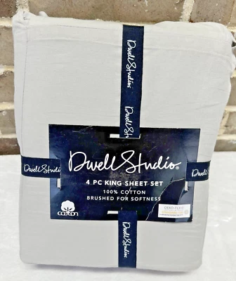 Juego de sábanas Dwell Studio KING SIZE 4 piezas gris liso 100 % algodón cepillado suave NUEVO Foto 1 de 4