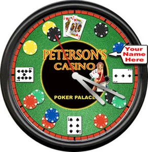 Casino Poker Game Room Your Name Man Cave Card Playing Las Vegas Sign Wall Clock - Picture 1 of 1