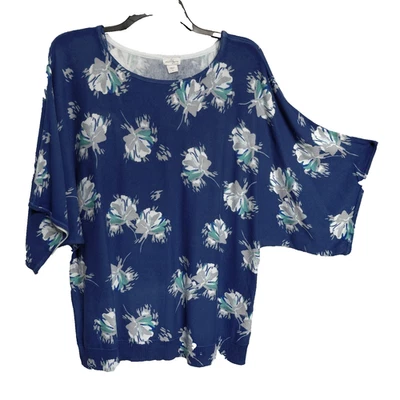 1X JACLYN SMITH BLUE DOLMAN KIMONO KNIT CROCHET TOP SWEATER TUNIC NEW OLD STOCK - Image 1 of 4