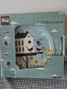 NEW Set Of 4 Warren Kimble BIRDHOUSE 2000 Stoneware Salad Dessert Plates 8¼ VNTG - Picture 1 of 10