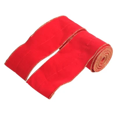 5 Yard Red Ribbon With Gold Thread Edge 2 Pieces For Holiday Decoration - Image 1 of 4