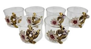 Chrysantheme Emaille Klar Blume Glas Transparent Kleine Teetassen 5 Stück - Bild 1 von 8