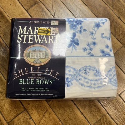 Conjunto completo de lençóis Martha Stewart Kmart 4 peças vintage algodão floral arcos azuis - Imagem 1 de 4