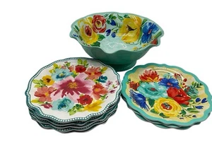 Pioneer Woman Melamine Large Salad/Serving Bowl with 8 Individual Small Bowls - Picture 1 of 15