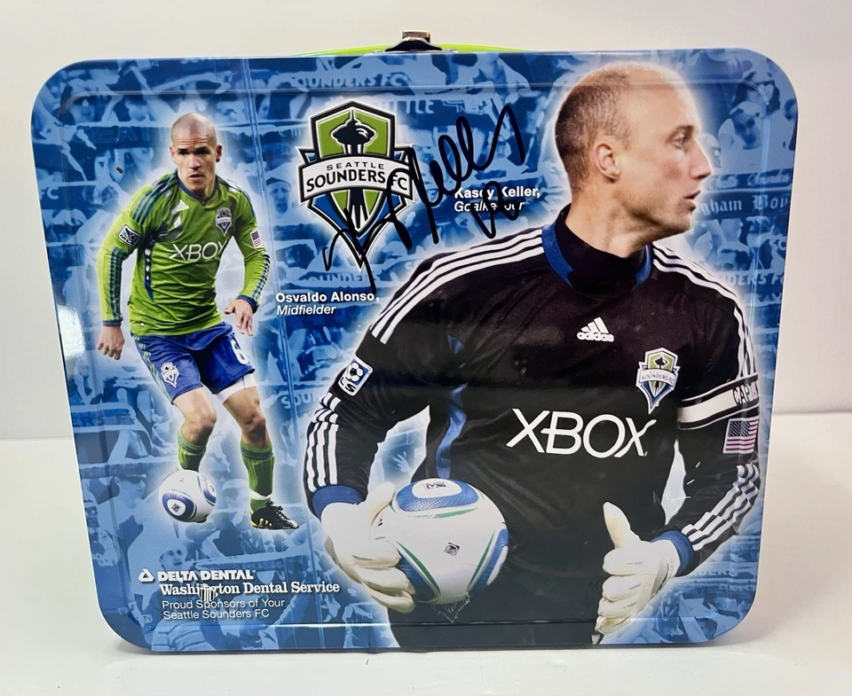 Signed , Kasey Keller, Sounders FC MLS Collectible Metal Lunchbox. Rare - Image 1 of 4
