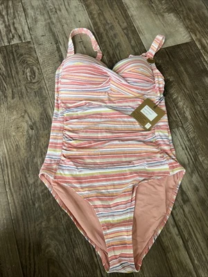 Traje de baño Nip Tuck para mujer EE. UU. 6 rosa blanco a rayas una pieza taza multiajuste nuevo con etiquetas Foto 1 de 4