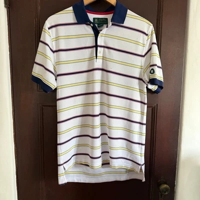 BROOKS BROTHERS St. Andrews Links Blanco Rojo Azul Amarillo Rayas Polo Pequeño Foto 1 de 4