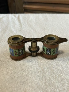 Enameled Opera Glasses French Brass Magnifying Binoculars Vintage - Picture 1 of 10