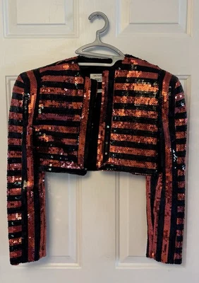 Victor Costa for Bergdorf Goodman Red and Black Sequin Bolero Jacket Size 4 Vtg - Image 1 of 4