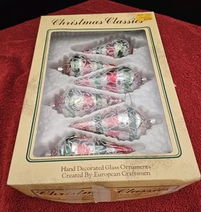 Vintage Christmas Classics Glas Träne Ornamente handverziert in orig Box - Bild 1 von 3