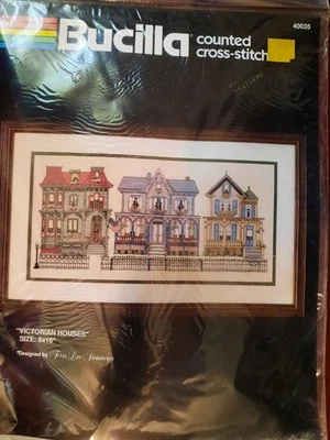 Vintage Bucilla VICTORIAN HOUSES Counted Cross Stitch Embroidery Kit 40035 NISP - Image 1 of 4