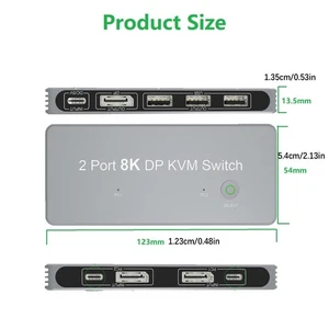 2-Port DisplayPort 8K DP KVM Switch 2 DP Input 1 DP Output KVM Share 1 Monitor - Photo 1/8