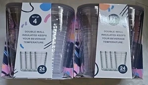 8 Clear 24 OZ Insulated Tumblers Plastic Keeps Drinks Cold & Hot Double Walled - Picture 1 of 6