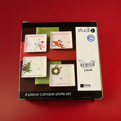 Studio JCP Home Modern Jingles 6” Square Plates - Set of 4 - Christmas Santa NIB - Image 1 of 4