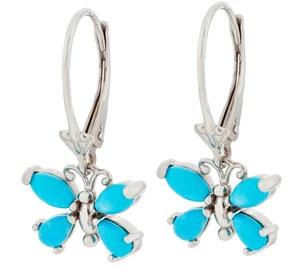 QVC Turquoise or Ethiopian Opal Butterfly Earrings, Sterling Silver - Picture 1 of 2