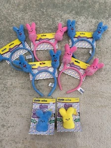 LOT - PEEPS Easter Plush Holiday Headband Blue Pink Bunnies Easter / Palm Pets - Picture 1 of 5
