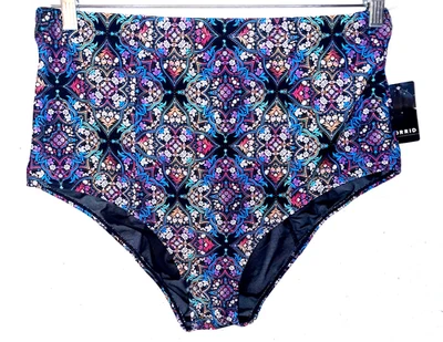 Torrid Swim Bottom High Waist Bikini Strappy Back Blue Plus 2 18 20 Black - Image 1 of 4