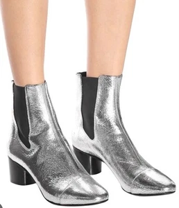 ISABEL MARANT Danelya Boots 36 /5 Cracked Silver Block Heels Ankle NEW IN BOX - Bild 1 von 9