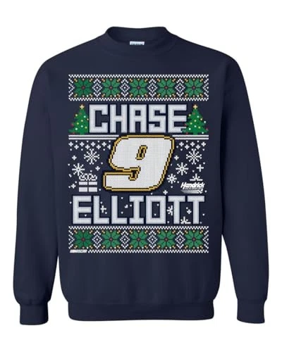 Chase Elliott 2024 Feo Navidad Suéter Cuello Redondo Sudadera Azul Foto 1 de 1