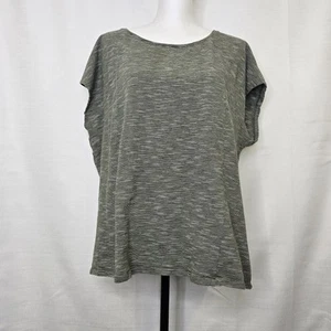 J Jill Cap Sleeve Top Shirt 100% Cotton Stripe Green White Size Large Boxy - Picture 1 of 9