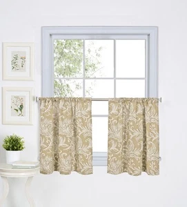 Flora Floral Rod Pocket Kitchen/Café Tier Window Curtain, Set of 2, 30" x 24"... - Picture 1 of 3