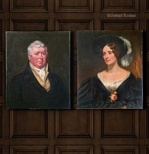Pair Of Husband & Wife Victorian 19th Oil Portrait Paintings, Antique Artwork - Picture 1 of 14