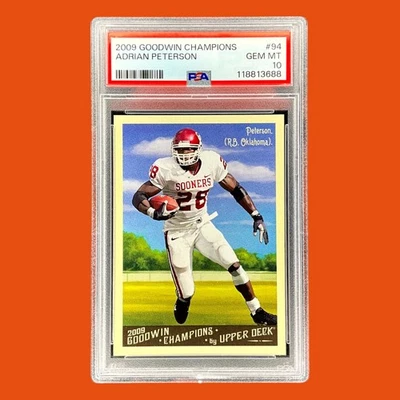 2009 UPPER DECK GOODWIN CHAMPIONS #94 ADRIAN PETERSON PSA 10 GEM MINT POP 6 - Image 1 of 2