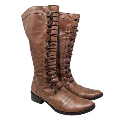 Bota Anthropologie Matisse 9.5 Couro Marrom Botão Bridgade Steampunk Boho - Imagem 1 de 4