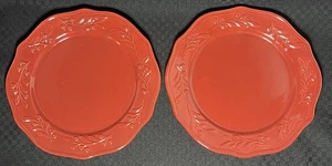 2 Red Embossed Christmas Mistletoe Better Homes & Gardens Salad Plates 8-3/4" - Picture 1 of 5
