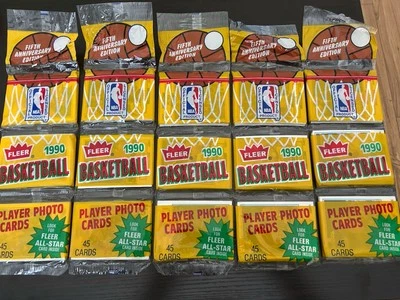 LOT OF 5 1990-91 FLEER BASKETBALL RACK PACKS Un Searched fresh From Box! - Image 1 of 3