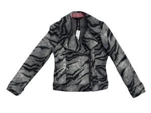 New WHITE HOUSE BLACK MARKET Size 4 WHBM Printed Moto Jacket Tiger Gray/Multi - Picture 1 of 14