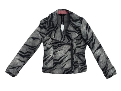 New WHITE HOUSE BLACK MARKET Size 4 WHBM Printed Moto Jacket Tiger Gray/Multi - Image 1 of 4