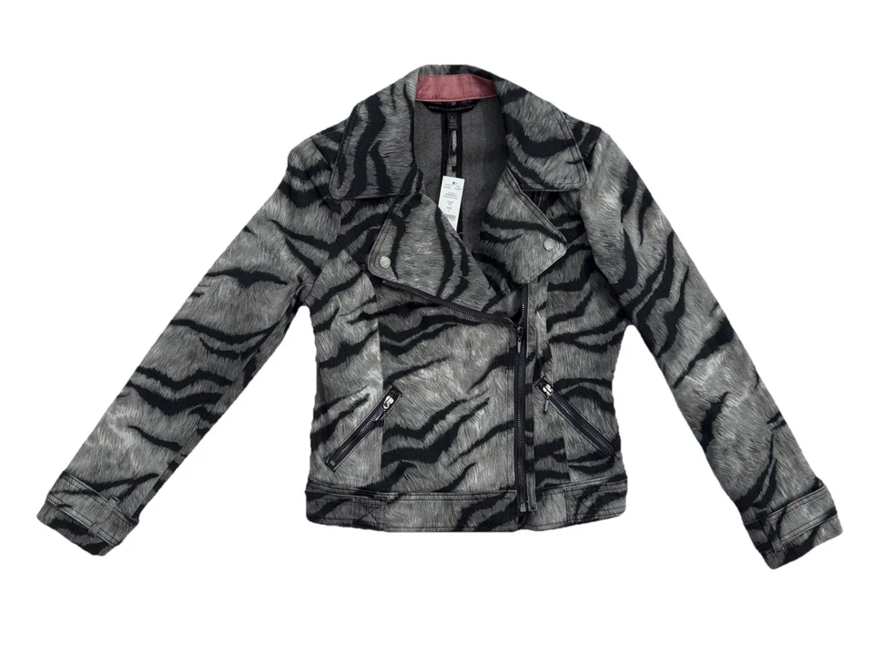 全新 White House 黑色市场 尺寸 4 WHBM 印花摩托车夹克 老虎 灰色/多色 — 第 1/4 张图片