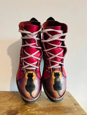 Botines PBP Vintage Pintados a Mano Cuero Gato Bohemio Hada Grunge 4 4.5 37 Foto 1 de 4