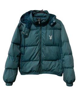 Teal Green PacSun Exclusive Playboy Club Hooded Puffer Jacket PB Bunny Womens L - Picture 1 of 5