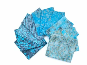 Blue & Grey Batik Fabric. Pack of 10 Fat Quarters or Long Quarters - Picture 1 of 11