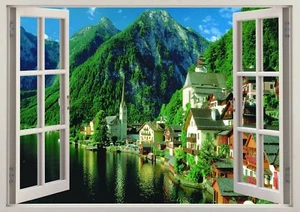 Naturberg Österreich See 3D Zertrümmerte Ansicht Wandaufkleber Poster Schlafzimmer Z597 - Bild 1 von 1