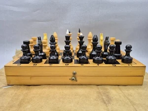 New Vintage Soviet Wooden Chess Set in Original Wrapper Board 30x30 USSR - Picture 1 of 21