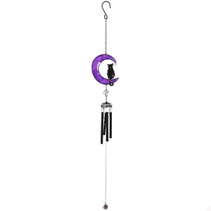 Schwarze Katze auf Mond Metall Windspiel Outdoor Windspiel 15,75 Zoll - Bild 1 von 2