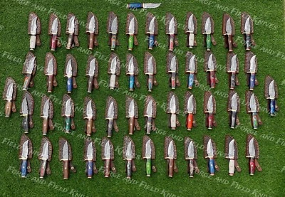 FORGE AND FIELD KNIVES Lot of 20 Custom Handmade Damascus Steel 6" Camping & Hunting Knives - From USA.