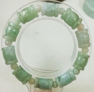 Jadeite Jade Bracelet Bangle Fine Natural Untreated polished Green Stretch 9 in