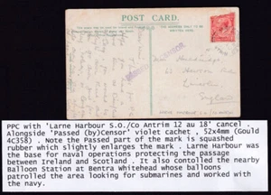 Irlanda WW1 Larne Harbour + Censore base operativa navale e mongolfiera - Foto 1 di 2