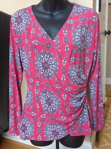 Women's Blouse Bright Pink Stretch Ruched Shirt Size S New York & Company - Bild 1 von 8