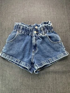 Pacsun Mom High Waisted Shorts Girls Juniors Size 24 Denim Shorts Scrunch Waist - Picture 1 of 6