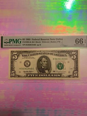 US Currency Federal Reserve Note Dallas $5 1995 - Image 1 of 2