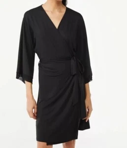 Joyspun Black Ladies  Robe size  L/XL New With Tags Mesh Trim - Picture 1 of 6